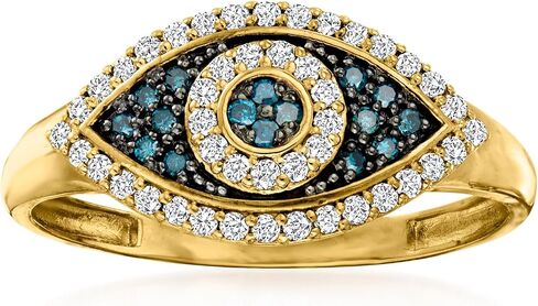Ross-Simons 0.30 ct. t.w. Blue and White Diamond Evil Eye Ring in 14kt Yellow Gold in Kuwait