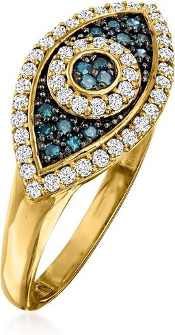 Ross-Simons 0.30 ct. t.w. Blue and White Diamond Evil Eye Ring in 14kt Yellow Gold in Kuwait