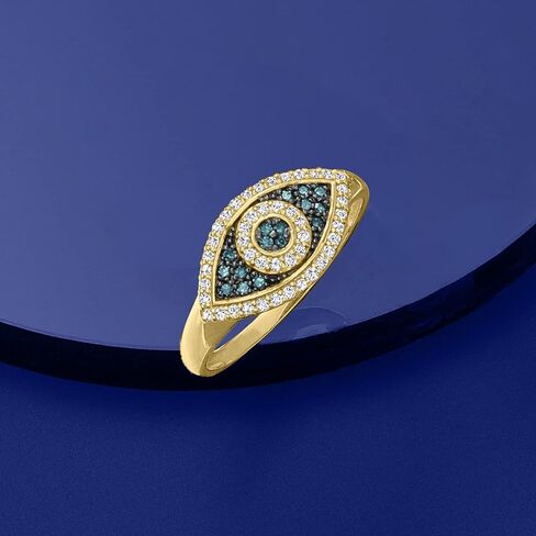 Ross-Simons 0.30 ct. t.w. Blue and White Diamond Evil Eye Ring in 14kt Yellow Gold in Kuwait