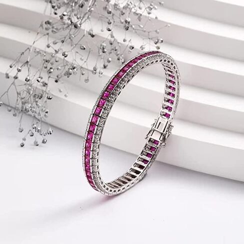 Women's Classic 5mm 7mm Width Tennis Bracelet, 925 Sterling Silver Round or Emerald Cut Natural Birthstone Tennis Bracelets Best Jewely Gift 7.25 Inch in Saudi Arabia
