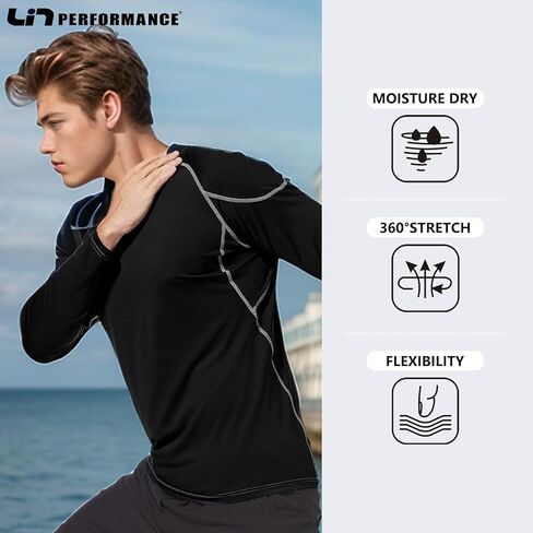 LIN PERFORMANCE Men's Long Sleeve Compression Shirts Athletic Workout Shirt Undershirt Base Layer Top Quick Dry in Kuwait