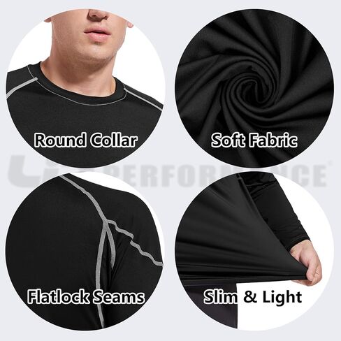 LIN PERFORMANCE Men's Long Sleeve Compression Shirts Athletic Workout Shirt Undershirt Base Layer Top Quick Dry in Kuwait