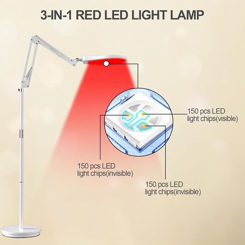 Red Light Therapy Lamp,150LEDs 940nm&850nm&660nm Red Light for Face and Body, Infrared Therapy Device with Stand at Home/Office（Black） in Saudi Arabia