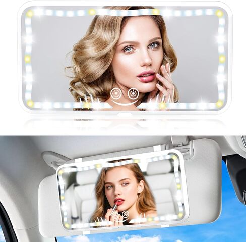 Car Sun Visor Vanity Mirror, Rechargeable Car Mirror with 78 LEDs, Dimmable Touch Control, 3 Light Modes, Universal Fit for Cars & Trucks–Ideal Accessories for Women & Girls (Black) in Saudi Arabia