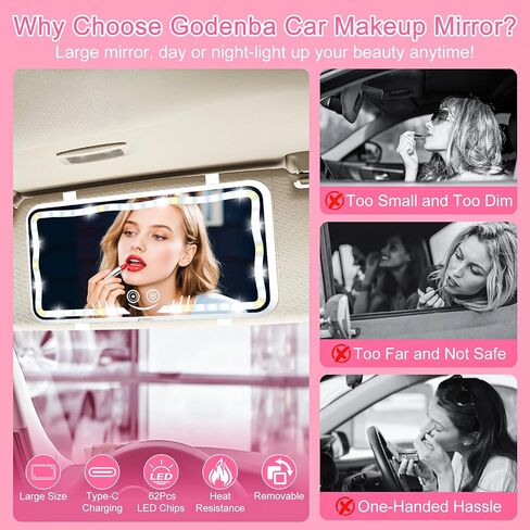 Car Sun Visor Vanity Mirror, Rechargeable Car Mirror with 78 LEDs, Dimmable Touch Control, 3 Light Modes, Universal Fit for Cars & Trucks–Ideal Accessories for Women & Girls (Black) in Saudi Arabia