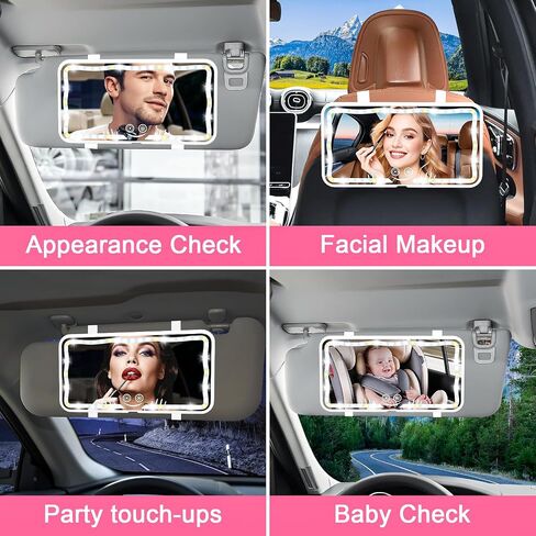 Car Sun Visor Vanity Mirror, Rechargeable Car Mirror with 78 LEDs, Dimmable Touch Control, 3 Light Modes, Universal Fit for Cars & Trucks–Ideal Accessories for Women & Girls (Black) in Saudi Arabia