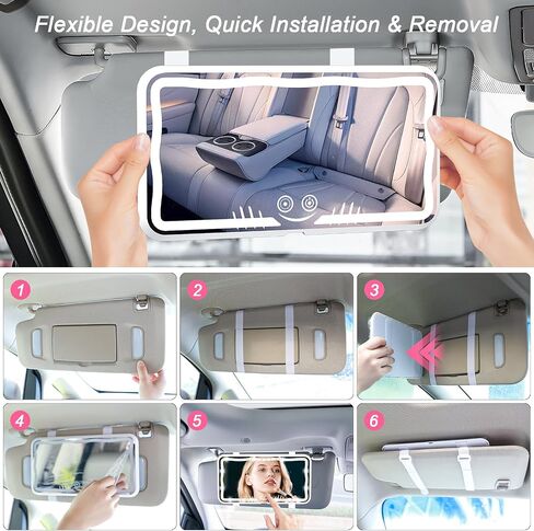 Car Sun Visor Vanity Mirror, Rechargeable Car Mirror with 78 LEDs, Dimmable Touch Control, 3 Light Modes, Universal Fit for Cars & Trucks–Ideal Accessories for Women & Girls (Black) in Saudi Arabia