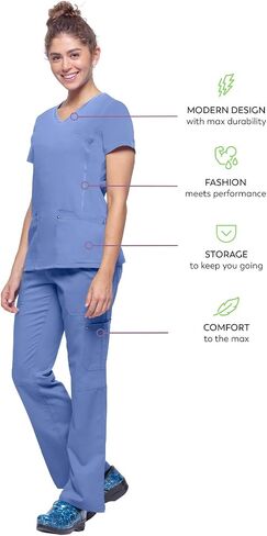 Healing Hands Scrub Set for Women Yoga Collection Juliet Top 2245 Juliet with Tara Scrub Pants 9233 with 2-Way Stretch Fabric, Ceil- XL Top/XL Pant in Saudi Arabia