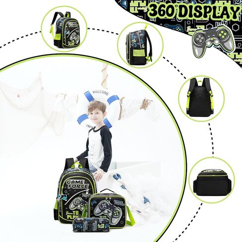 Meetbelify Backpacks for Boys School Backpacks for Elementary Students Ages 8-10 Kids Aesthetic Travel Backpack Laptop Bookbag with Lunch Box Pencil Case 3 in 1 Backpack Set for Boys in Kuwait