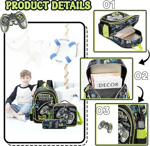 Meetbelify Backpacks for Boys School Backpacks for Elementary Students Ages 8-10 Kids Aesthetic Travel Backpack Laptop Bookbag with Lunch Box Pencil Case 3 in 1 Backpack Set for Boys in Kuwait