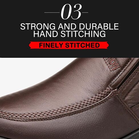 Men's Leather Warm Fur Lined Slip On Snow Boots Winter Hand Stitching Low Top Anti-Slip Outdoor Water Resistant Sneakers Boots Lightweight Casual Walking Loafers Shoes in Saudi Arabia