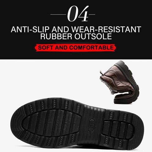 Men's Leather Warm Fur Lined Slip On Snow Boots Winter Hand Stitching Low Top Anti-Slip Outdoor Water Resistant Sneakers Boots Lightweight Casual Walking Loafers Shoes in Saudi Arabia