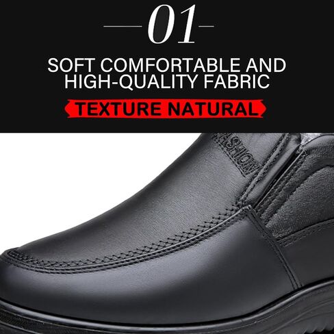 Men's Leather Warm Fur Lined Slip On Snow Boots Winter Hand Stitching Low Top Anti-Slip Outdoor Water Resistant Sneakers Boots Lightweight Casual Walking Loafers Shoes in Saudi Arabia