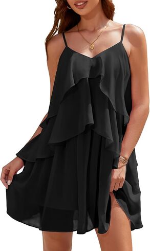 DRESSTELLS Women's Cocktail Ruffle Tiered Dresses, Formal Wedding Guest Homecoming Party Mini Dress in Saudi Arabia