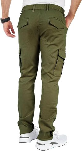 THWEI Mens Cargo Pants Casual Joggers Cotton Stretch Elastic Waist Work Pant in Kuwait