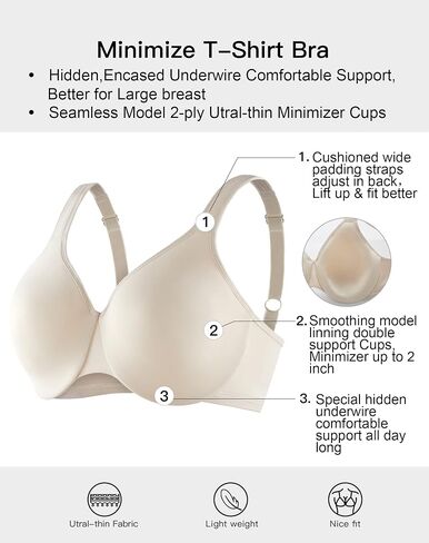 Ailivin underwire limitizer figure figure figure bras سلس تغطية كاملة سلسا غير مبالين برا in Kuwait