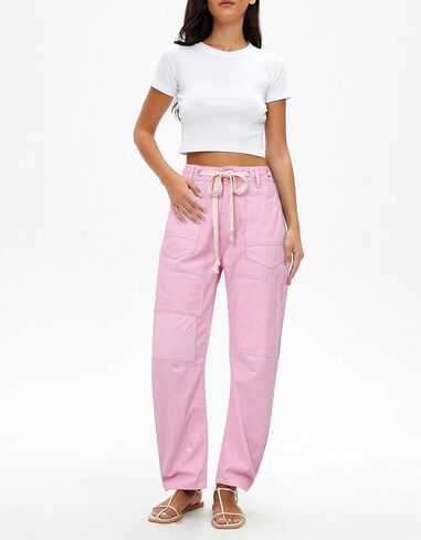 Kedera Women Striped Barrel Jeans Casual Loose Denim Jeans Wide Leg Baggy Pants Mid Waist Boyfriend Jeans Y2k in Saudi Arabia