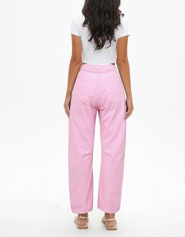 Kedera Women Striped Barrel Jeans Casual Loose Denim Jeans Wide Leg Baggy Pants Mid Waist Boyfriend Jeans Y2k in Saudi Arabia