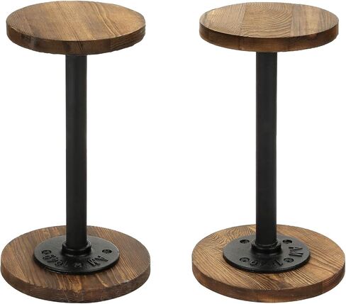 MyGift Rustic Burnt Wood Hat Holder Stand with Industrial Metal Pipe, Wig Rack or Jewelry Display Riser, Set of 2 (Burnt Wood, Medium, 2 Pack) in Saudi Arabia