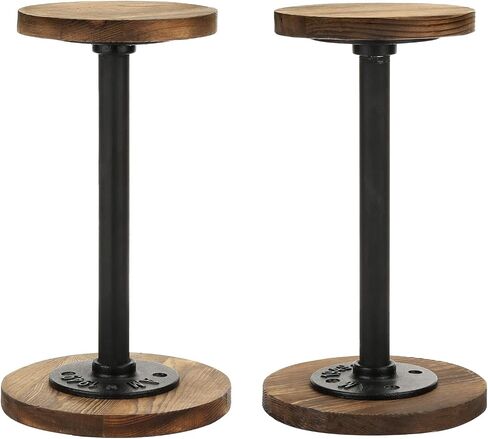 MyGift Rustic Burnt Wood Hat Holder Stand with Industrial Metal Pipe, Wig Rack or Jewelry Display Riser, Set of 2 (Burnt Wood, Medium, 2 Pack) in Saudi Arabia