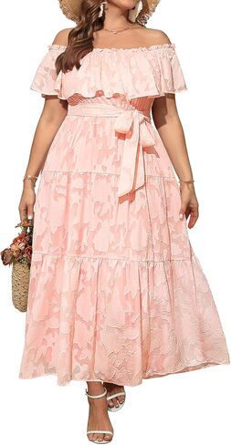 Plus Size Chiffon Off The Shoulder Maxi Long Floral Summer Casual Beach Boho Sundress Women 2024 in Kuwait