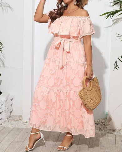 Plus Size Chiffon Off The Shoulder Maxi Long Floral Summer Casual Beach Boho Sundress Women 2024 in Kuwait