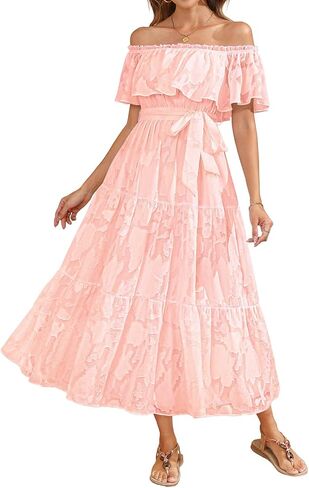 Plus Size Chiffon Off The Shoulder Maxi Long Floral Summer Casual Beach Boho Sundress Women 2024 in Kuwait