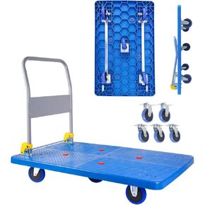 660lbs Foldable Dolly Cart with 4 Swivel Wheels Heavy Duty Platform Hand Truck Moving Flatbed Cart Push Cart for Groceries, Warehouse