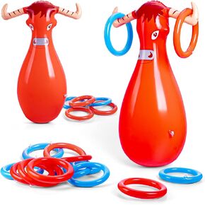 2PCS Inflatable Bull Ring Toss Game Set, Summer Outdoor Inflatable Bull Toss Ring Game for Kids Games Rodeo Party Favors