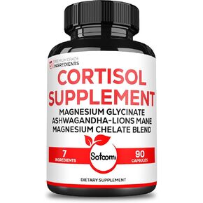 Satoomi 7in1 Cortisol Supplement - Magnesium L-Threonate with Ashwagandha, Magnesium Chelate Blend Glycinate and Citrate and 4 More - Mood & Rest Well & Resilience - 90 Capsules for 45 Days
