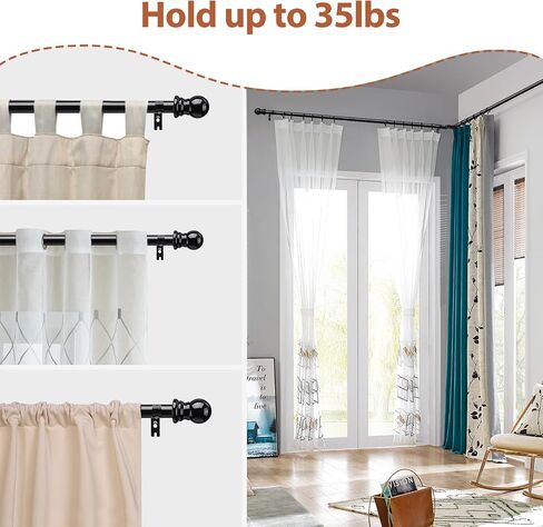 1 Inch Bay Window Curtain Rods 3 Sides 32-96 Inch Side Rods 32-123 Inch Center Rods Retractable Metal Corner Curtain Rods for Blackout Curtains with Wall Mount White Round Finials in Saudi Arabia