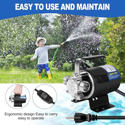 مضخة نقل المياه 115 فولت 1/10 HP 260 GPH مضخة مياه مع خرطوم شفط بمنافذ 3/4 بوصة ومضخة خرطوم مضخة نقل المياه المكره موديل جديد-أسود in Saudi Arabia
