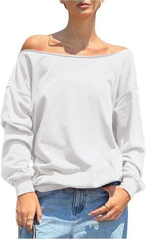 Women's Off Shoulder Sweatshirt Long Sleeve Casual Pullovers Tops Basic Trendy Y2K Fall Clothes in Saudi Arabia