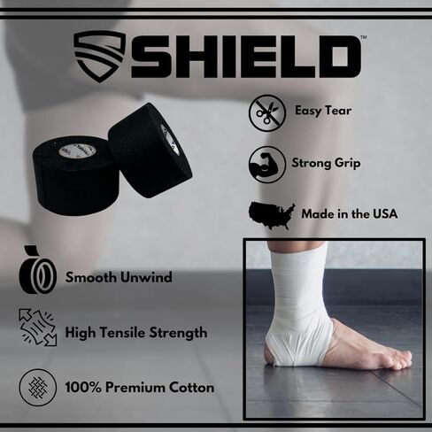 SHIELD | 32 Pack White Athletic Tape Bulk- 1.5" x 45 feet Per Roll- Made in USA Easy Tear, No Residue. Sports Medicine - Athletes, Medical, Therapy, Athletic Trainers: Ankles Wrists Fingers (White) in Kuwait