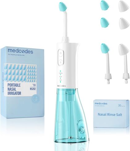 Neti Pot Sinus Rinsing, Nasal Rinse Bottle Sinus Rinse Nose Wash Cleaner Pressure Irrigation, Neti-Pot 3 Modes 2 Jet with 300ml with 30 Nasal Wash Salt Packets for Adult & Kid Travel in Saudi Arabia