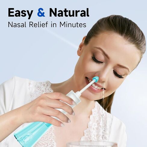 Neti Pot Sinus Rinsing, Nasal Rinse Bottle Sinus Rinse Nose Wash Cleaner Pressure Irrigation, Neti-Pot 3 Modes 2 Jet with 300ml with 30 Nasal Wash Salt Packets for Adult & Kid Travel in Saudi Arabia
