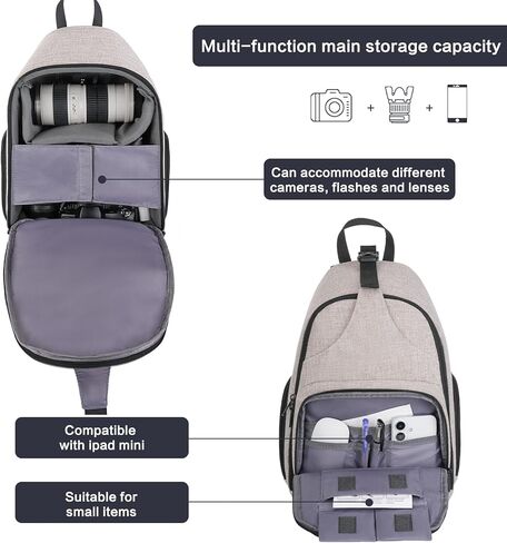 MOSISO Camera Bag Sling Backpack, DSLR/SLR/Mirrorless Photography Waterproof Camera Case Crossbody Shoulder Bag with Tripod Holder&Rain Cover&Shoulder Straps Compatible with Canon/Nikon/Sony, Black in Kuwait