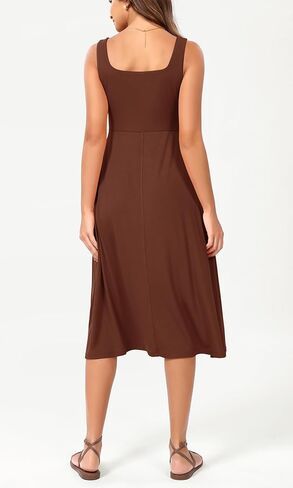 ODODOS Square Neck Midi Dress with Pockets for Women Summer Casual Sleeveless Sundress Flare Tank Dress in Kuwait