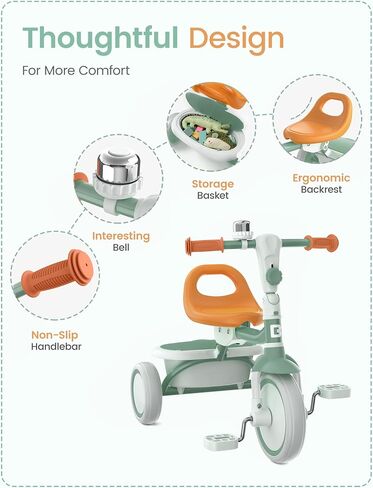 besrey Kids Tricycle with Flash Wheels for Ages 18 Months to 5 Years, Toddler Tricycle with Bell, Kids Tricycle, Gift for 2-5 Year Olds, Gift and Toy for Boys and Girls, Tricycle for Toddlers, Pink in Saudi Arabia