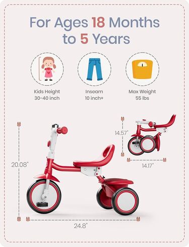 besrey Kids Tricycle with Flash Wheels for Ages 18 Months to 5 Years, Toddler Tricycle with Bell, Kids Tricycle, Gift for 2-5 Year Olds, Gift and Toy for Boys and Girls, Tricycle for Toddlers, Pink in Kuwait