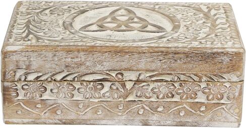 Wooden Trinket Box 8 x 5 inches Mango Wood Jewelry Organizer Vintage Watch Holder Beautifully Handcarved Floral Pattern with Lock for Home Decor White elephant gifts for Adults - Blue in Saudi Arabia