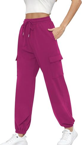 Missufe Women's Joggers Sweatpants Elastic High Waist Drawstring Cinch Bottom Casual Pants with Pockets in Kuwait