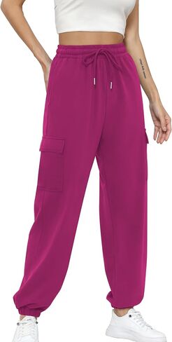 Missufe Women's Joggers Sweatpants Elastic High Waist Drawstring Cinch Bottom Casual Pants with Pockets in Kuwait