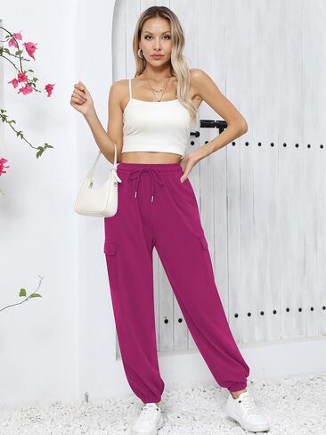 Missufe Women's Joggers Sweatpants Elastic High Waist Drawstring Cinch Bottom Casual Pants with Pockets in Kuwait