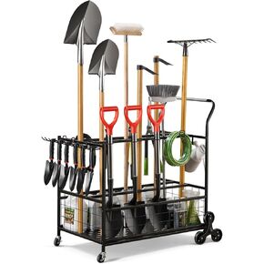 Garden Tool Organizer – Heavy-Duty Carbon Steel Storage Rack for Garage, Shed & Yard – Rust-Resistant, Holds 100+ lbs of Garden & Lawn Tools – Black