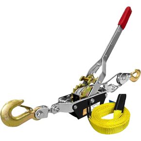 Come Along Winch Heavy Duty, 2T Come Along Pulling Tool 2 Gears 2 Hooks, Cable Winch Puller, Come Along Power Puller Ratchet Tool for Construction, Automotive, Farm, Fences (with Lift Sling)