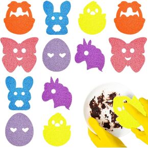 12 Pack Valentine's Day Sponges Valentine's Day Kitchen Decor Valentines Cleaning Sponges Kitchen Scrub Sponges Heart, Rose and Bear Non Scratch Temperature Sensitive Scrubbing. (Valentine's Day)