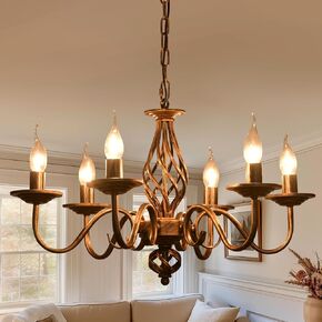 Ganeed Black French Country Chandelier,6 Lights Farmhouse Candle Iron Chandeliers,Vintage Metal Pendant Light Fixture for Kitchen Island,Dining Room,Bedroom