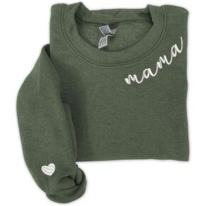 Nani - Mama Mom Embroidered Crewneck Sweatshirt Heart On Sleeve For Women -Gifts For Mom Mama Birthday Christmas Mothers Day