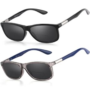 Missfive 2 Pack Classic Progressive Multifocus Reading Glasses for Men, Premium Lightweight TR90 Frame Eyeglasses, Unisex No-line Trifocal Readers for Near Range, Anti Blue Light/UV, 2.5X